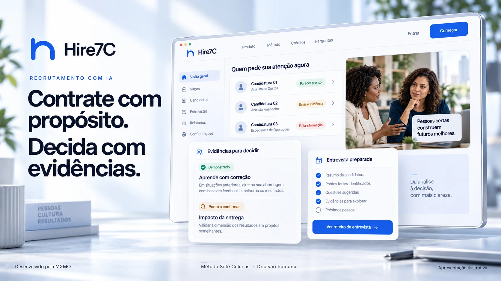Hire7C: illustrative product cover with evidence, review queue and interview preparation